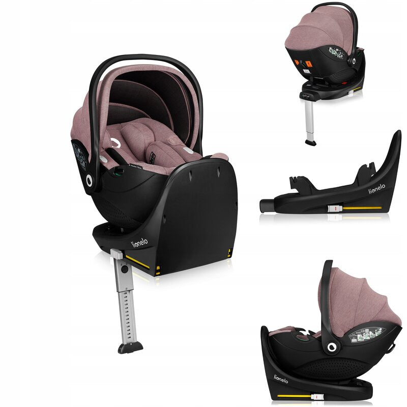 Scoica auto, Lionelo, Moxie, i-Size, Include baza rotativa 360 cu picior de fixare, 40-87 cm, Tetiera reglabila, intarita cu spuma de memorie, Carcasa ventilata, Din bambus, Protectie avansata, Conform R129, Mov - gogobaby.ro