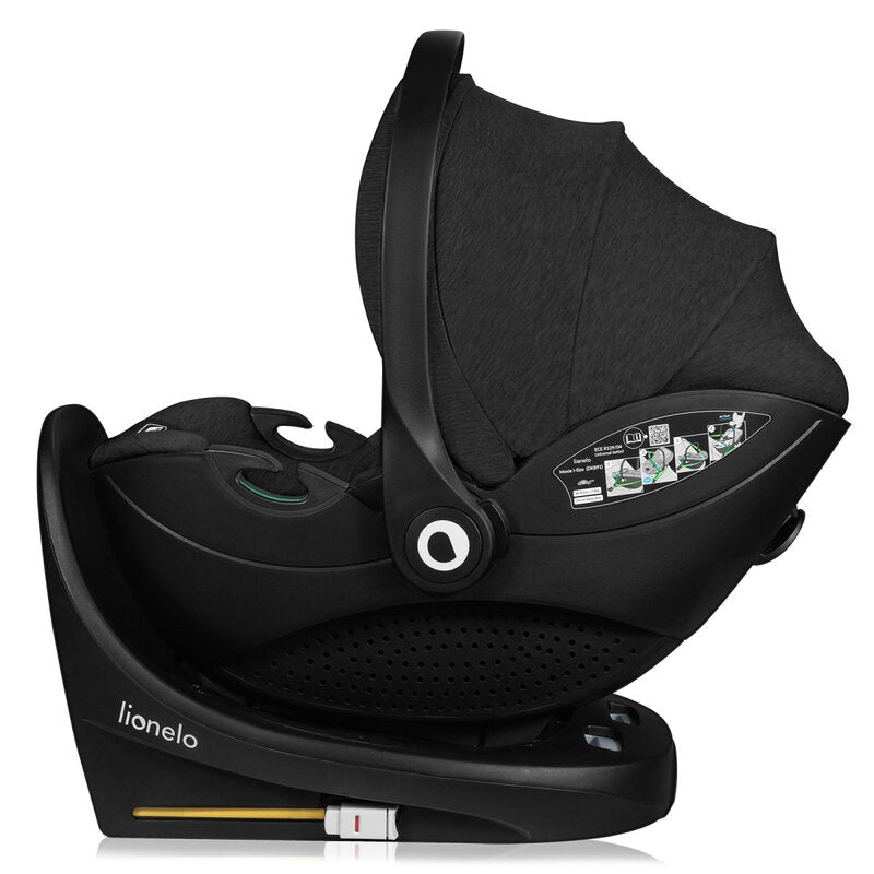 Scoica auto, Lionelo, Moxie, i-Size, Include baza rotativa 360 cu picior de fixare, 40-87 cm, Tetiera reglabila, intarita cu spuma de memorie, Carcasa ventilata, Din bambus, Protectie avansata, Conform R129, Negru - gogobaby.ro