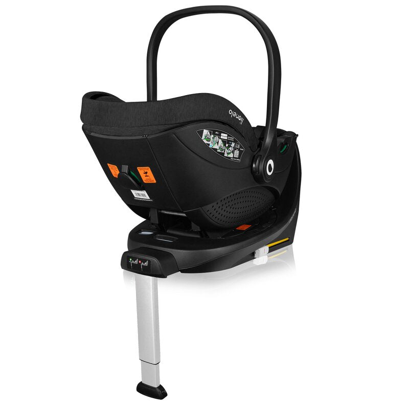 Scoica auto, Lionelo, Moxie, i-Size, Include baza rotativa 360 cu picior de fixare, 40-87 cm, Tetiera reglabila, intarita cu spuma de memorie, Carcasa ventilata, Din bambus, Protectie avansata, Conform R129, Negru - gogobaby.ro
