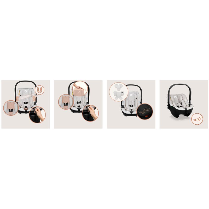 Scoica auto, Lionelo, Moxie, i-Size, Include baza rotativa 360 cu picior de fixare, 40-87 cm, Tetiera reglabila, intarita cu spuma de memorie, Carcasa ventilata, Din bambus, Protectie avansata, Conform R129, Bej - gogobaby.ro