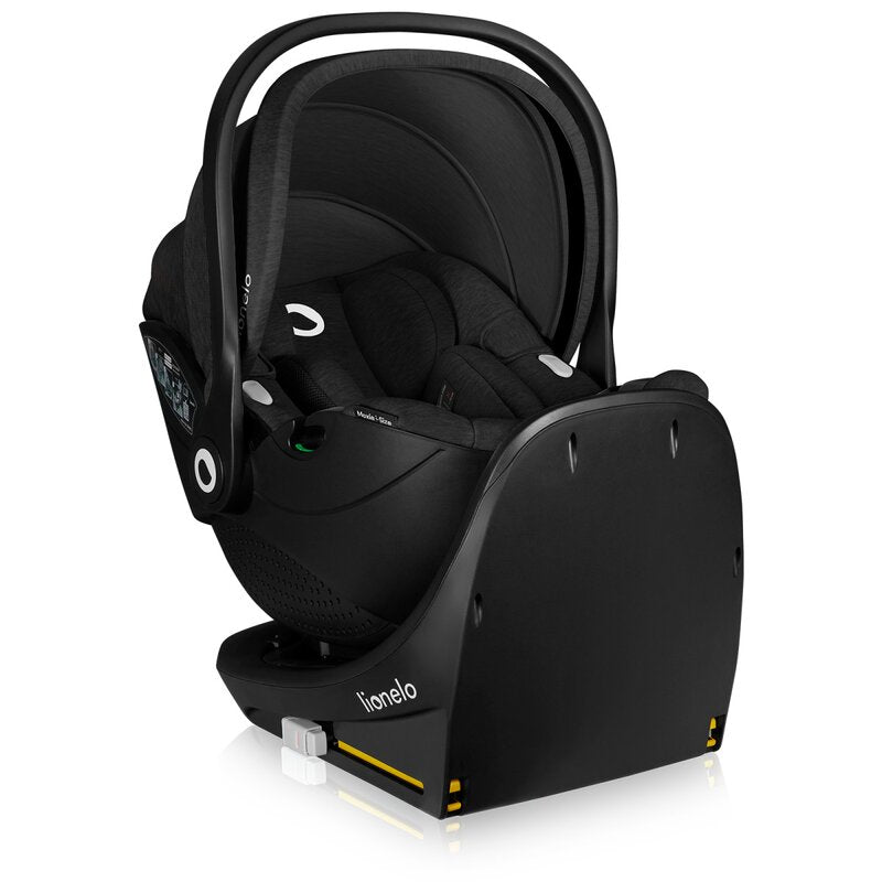 Scoica auto, Lionelo, Moxie, i-Size, Include baza rotativa 360 cu picior de fixare, 40-87 cm, Tetiera reglabila, intarita cu spuma de memorie, Carcasa ventilata, Din bambus, Protectie avansata, Conform R129, Negru - gogobaby.ro