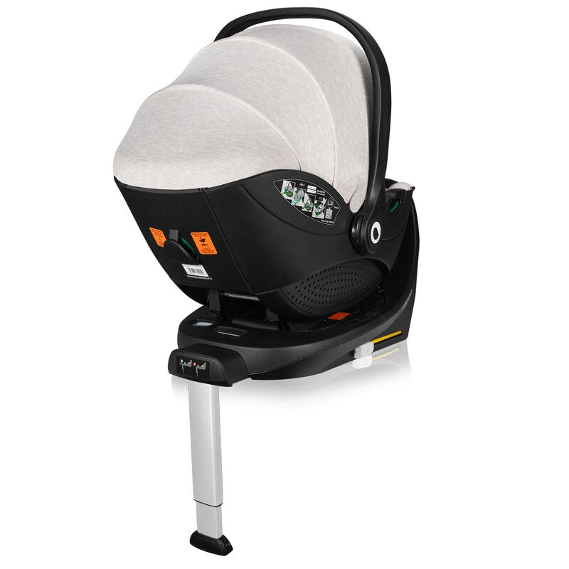 Scoica auto, Lionelo, Moxie, i-Size, Include baza rotativa 360 cu picior de fixare, 40-87 cm, Tetiera reglabila, intarita cu spuma de memorie, Carcasa ventilata, Din bambus, Protectie avansata, Conform R129, Bej - gogobaby.ro