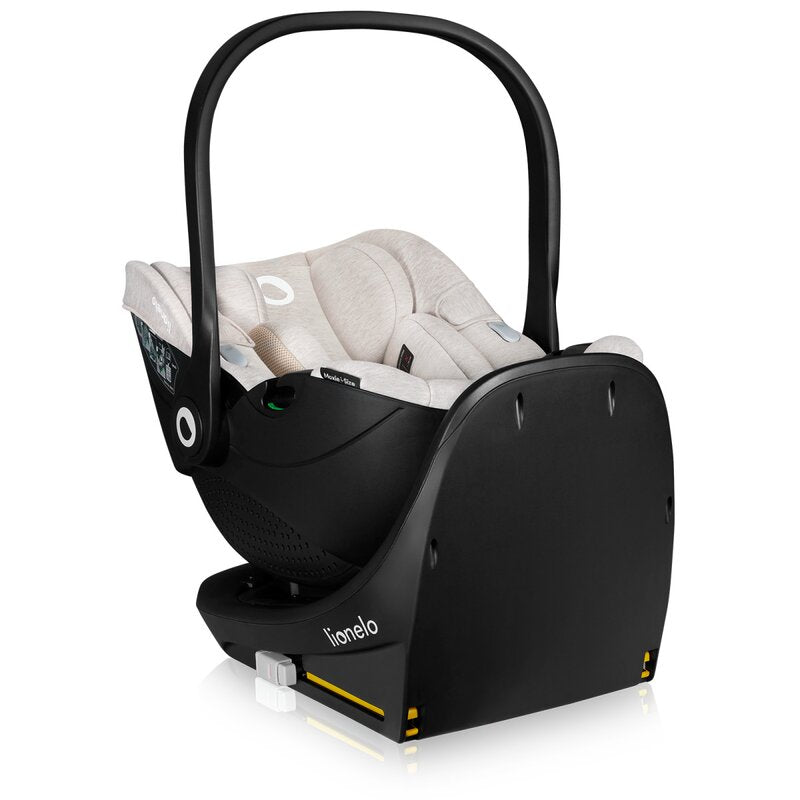 Scoica auto, Lionelo, Moxie, i-Size, Include baza rotativa 360 cu picior de fixare, 40-87 cm, Tetiera reglabila, intarita cu spuma de memorie, Carcasa ventilata, Din bambus, Protectie avansata, Conform R129, Bej - gogobaby.ro