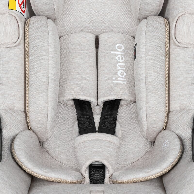Scoica auto, Lionelo, Moxie, i-Size, Include baza rotativa 360 cu picior de fixare, 40-87 cm, Tetiera reglabila, intarita cu spuma de memorie, Carcasa ventilata, Din bambus, Protectie avansata, Conform R129, Bej - gogobaby.ro