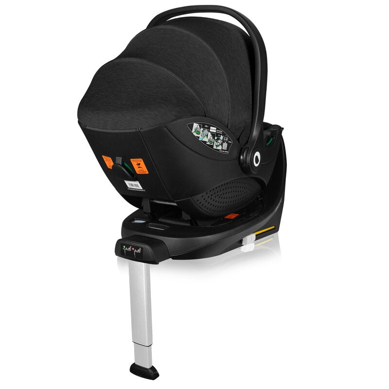 Scoica auto, Lionelo, Moxie, i-Size, Include baza rotativa 360 cu picior de fixare, 40-87 cm, Tetiera reglabila, intarita cu spuma de memorie, Carcasa ventilata, Din bambus, Protectie avansata, Conform R129, Negru - gogobaby.ro