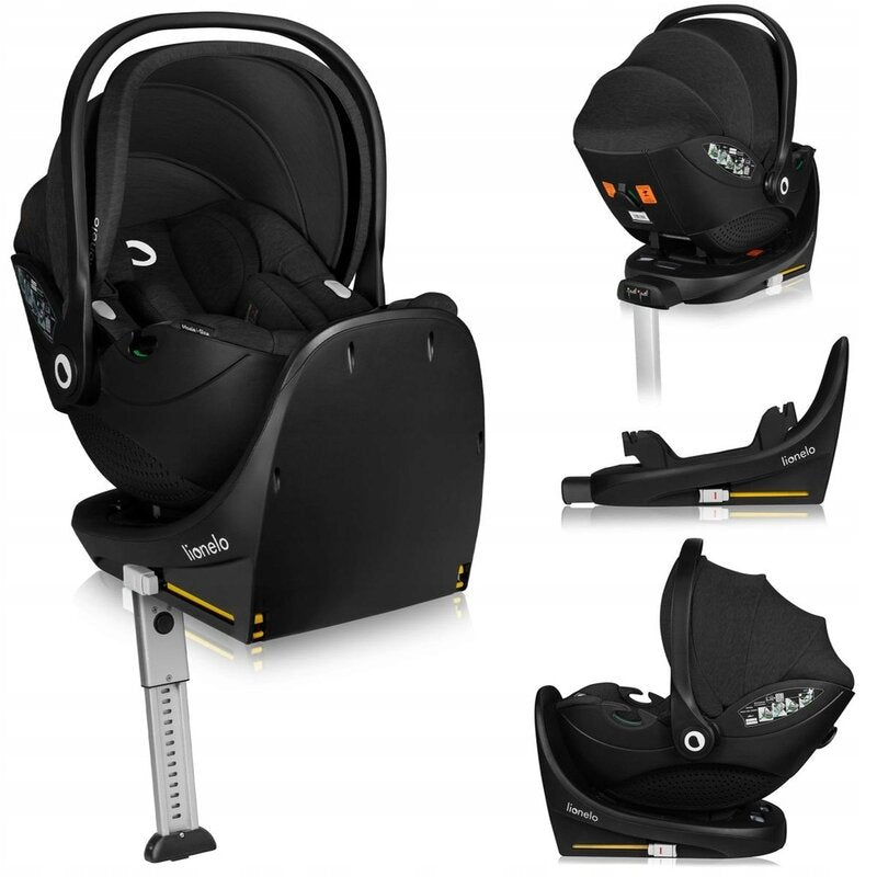 Scoica auto, Lionelo, Moxie, i-Size, Include baza rotativa 360 cu picior de fixare, 40-87 cm, Tetiera reglabila, intarita cu spuma de memorie, Carcasa ventilata, Din bambus, Protectie avansata, Conform R129, Negru - gogobaby.ro