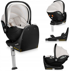 Scoica auto, Lionelo, Moxie, i-Size, Include baza rotativa 360 cu picior de fixare, 40-87 cm, Tetiera reglabila, intarita cu spuma de memorie, Carcasa ventilata, Din bambus, Protectie avansata, Conform R129, Bej