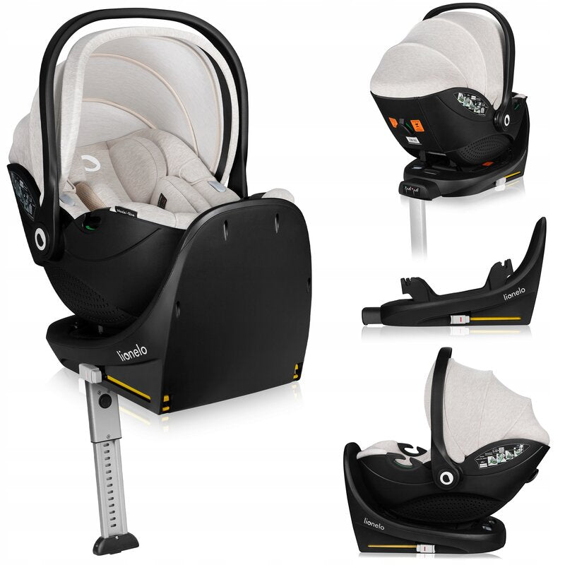Scoica auto, Lionelo, Moxie, i-Size, Include baza rotativa 360 cu picior de fixare, 40-87 cm, Tetiera reglabila, intarita cu spuma de memorie, Carcasa ventilata, Din bambus, Protectie avansata, Conform R129, Bej - gogobaby.ro