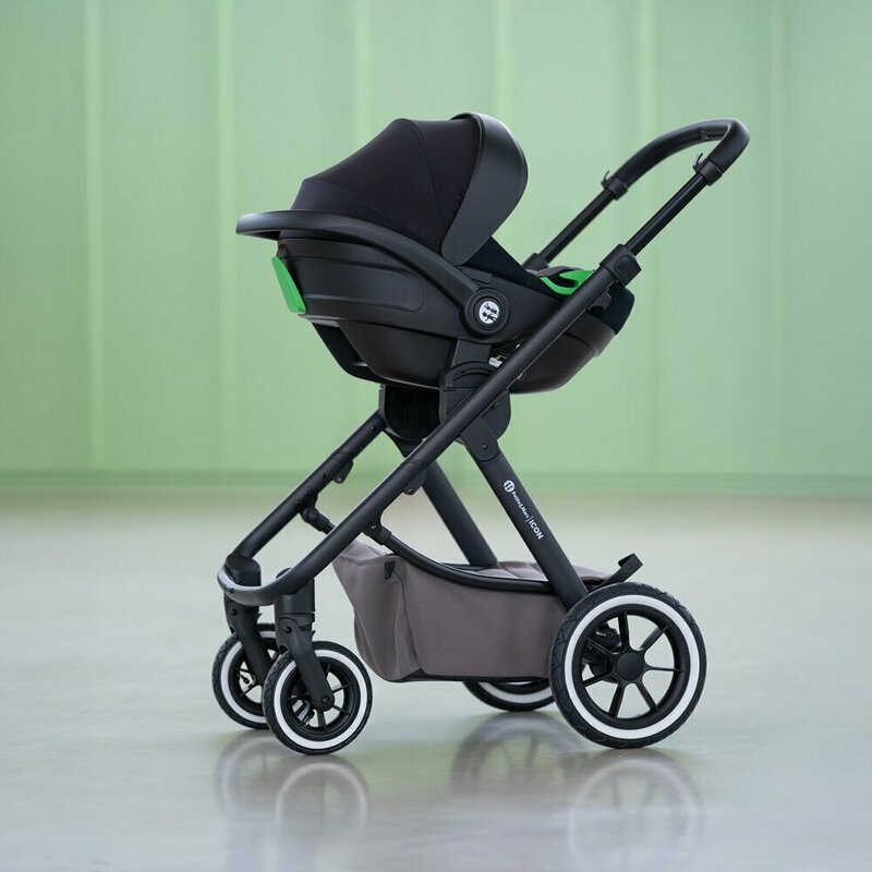 Scoica auto, Petite&Mars, Core Pro, 0-13 Kg, 40-87 cm, Cu salteluta, Maner reglabil, Tetiera ajustabila in 5 pozitii, ECE R129, 0 luni+, Negru/ Gri