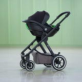 Scoica auto, Petite&Mars, Core Pro, 0-13 Kg, 40-87 cm, Cu salteluta, Maner reglabil, Tetiera ajustabila in 5 pozitii, ECE R129, 0 luni+, Negru/ Gri
