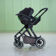 Scoica auto, Petite&Mars, Core Pro, 0-13 Kg, 40-87 cm, Cu salteluta, Maner reglabil, Tetiera ajustabila in 5 pozitii, ECE R129, 0 luni+, Negru/ Gri