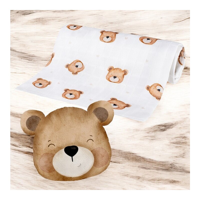 Scutec din bambus, Bocioland, Teddy Bear, Material certificat Oeko Tex Standard 100, Dimensiune mare, 75x75 cm, Multicolor