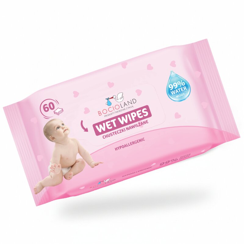 Servetele umede, Bocioland, Apa 99%, Fara parfum, 60 de bucati/pachet