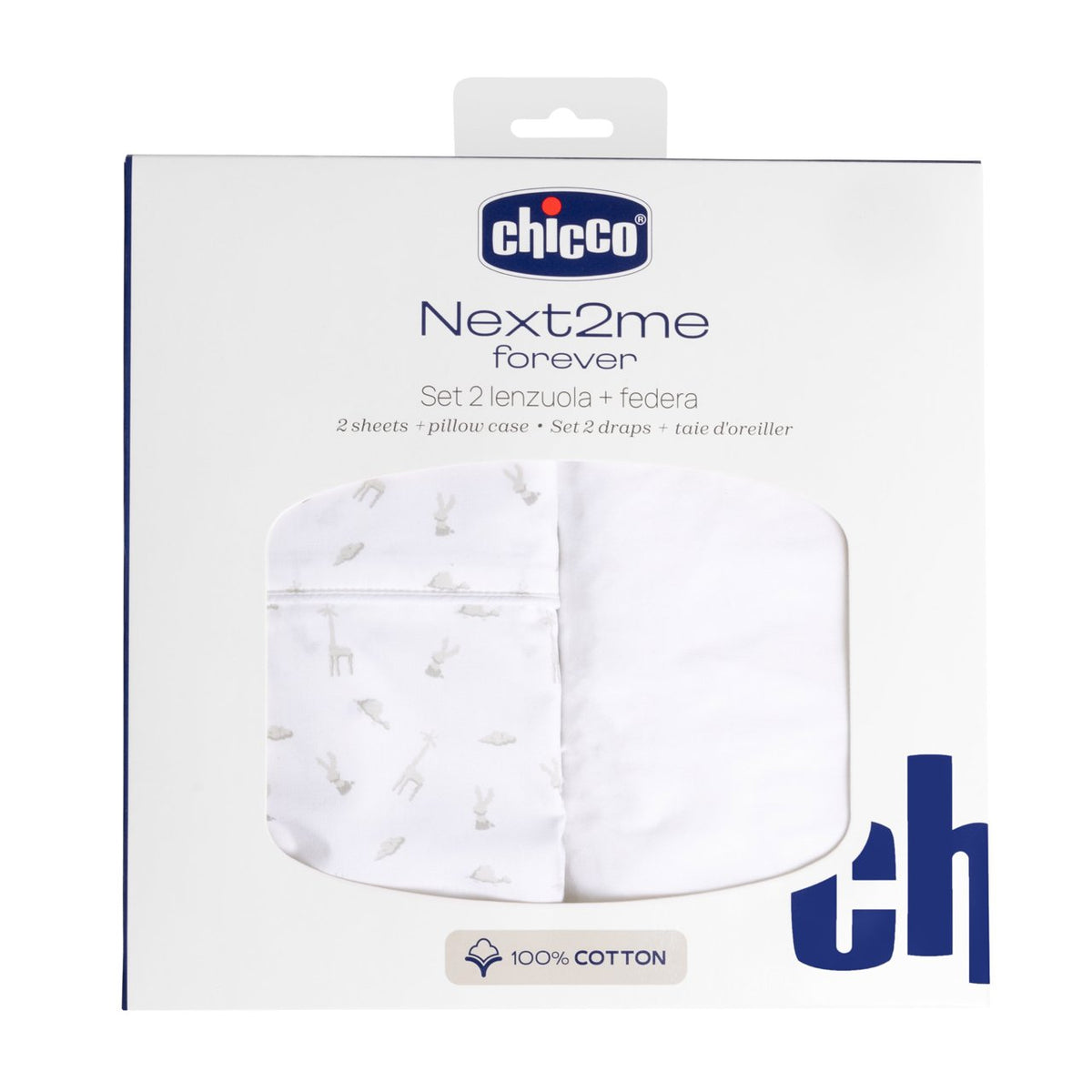 Set 2 cearceafuri cu elastic din bumbac Chicco Next2Me Forever, Cloud, 0luni+