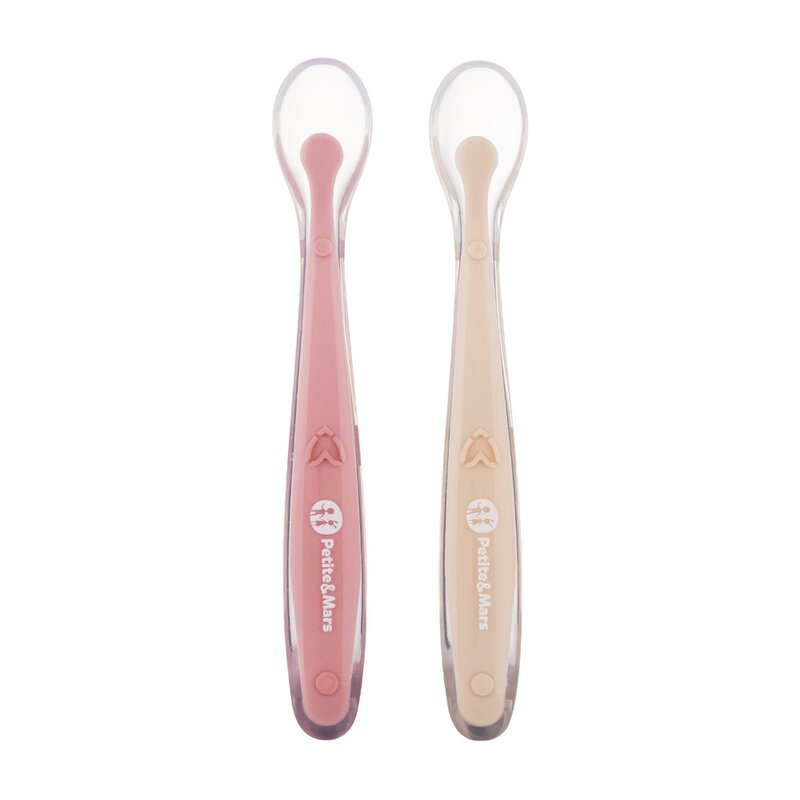 Set 2 lingurite, Petite&Mars, Take&Match, Includ cutie pentru depozitare, Adecvate pentru masina de spalat vase, Fara BPA, 6 luni+, Roz/ Bej