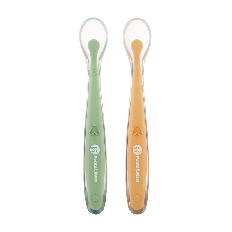 Set 2 lingurite, Petite&Mars, Take&Match, Includ cutie pentru depozitare, Adecvate pentru masina de spalat vase, Fara BPA, 6 luni+, Verde/ Galben