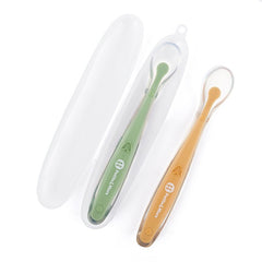 Set 2 lingurite, Petite&Mars, Take&Match, Includ cutie pentru depozitare, Adecvate pentru masina de spalat vase, Fara BPA, 6 luni+, Verde/ Galben