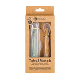 Set 2 lingurite, Petite&Mars, Take&Match, Includ cutie pentru depozitare, Adecvate pentru masina de spalat vase, Fara BPA, 6 luni+, Verde/ Galben