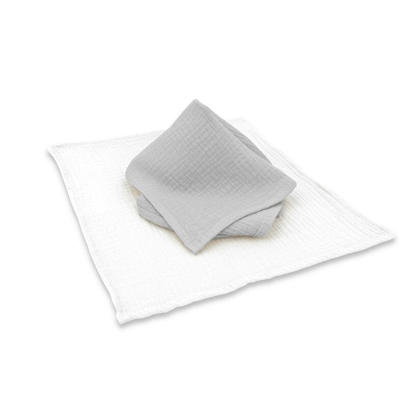 Set 2 museline, Qmini, Multifunctionale, Din material certificat Oeko Tex Standard 100, 30x30 cm, Grey si Cream