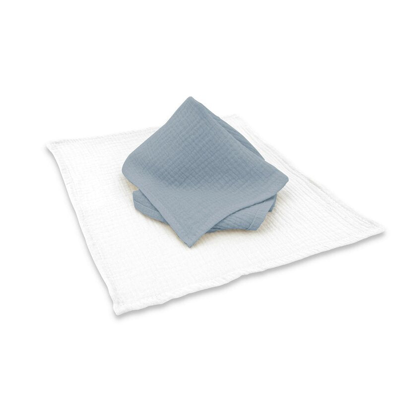 Set 2 museline, Qmini, Multifunctionale, Din material certificat Oeko Tex Standard 100, 30x30 cm, Jeans si Cream