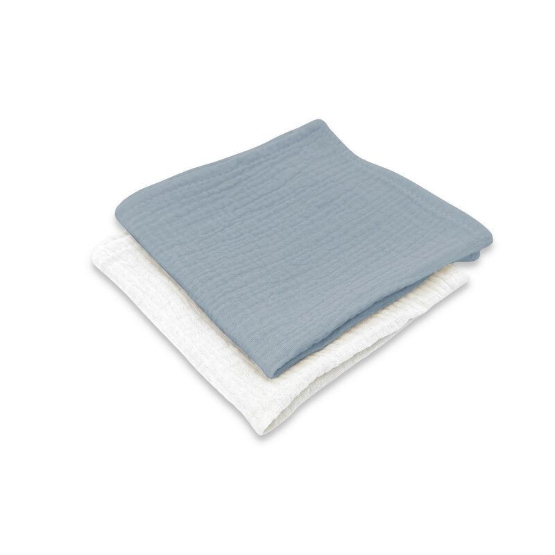 Set 2 museline, Qmini, Multifunctionale, Din material certificat Oeko Tex Standard 100, 30x30 cm, Jeans si Cream
