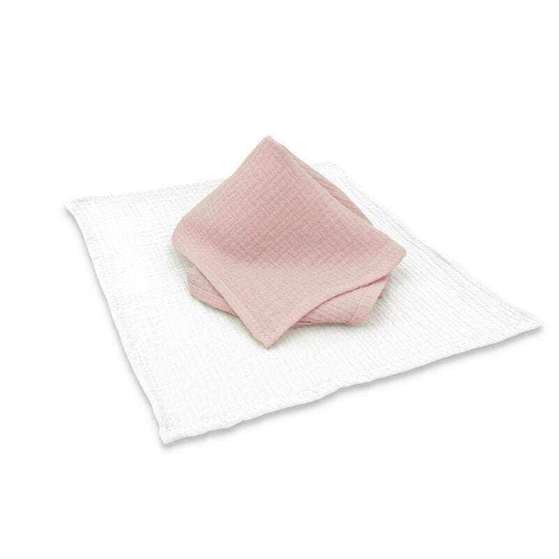 Set 2 museline, Qmini, Multifunctionale, Din material certificat Oeko Tex Standard 100, 30x30 cm, Powder Pink si Cream