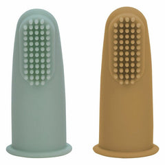 Set 2 periute de dinti pentru deget, FreeON, Cu peri moi, Silicon, Curata bland, 0 luni+, Green/Ochre
