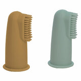 Set 2 periute de dinti pentru deget, FreeON, Cu peri moi, Silicon, Curata bland, 0 luni+, Green/Ochre