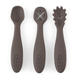 Set 3 lingurite, Petite&Mars, Take&Match, Din silicon, Diverse forme, Pentru supa, paste, alimente usoare, Dezvolta simturile si abilitatile senzoriale, Adecvate pentru masina de spalat vase, Fara BPA, 6 luni+, Bitter Cocoa, Maro