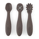 Set 3 lingurite, Petite&Mars, Take&Match, Din silicon, Diverse forme, Pentru supa, paste, alimente usoare, Dezvolta simturile si abilitatile senzoriale, Adecvate pentru masina de spalat vase, Fara BPA, 6 luni+, Bitter Cocoa, Maro