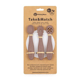 Set 3 lingurite, Petite&Mars, Take&Match, Din silicon, Diverse forme, Pentru supa, paste, alimente usoare, Dezvolta simturile si abilitatile senzoriale, Adecvate pentru masina de spalat vase, Fara BPA, 6 luni+, Velvet Latte, Maro