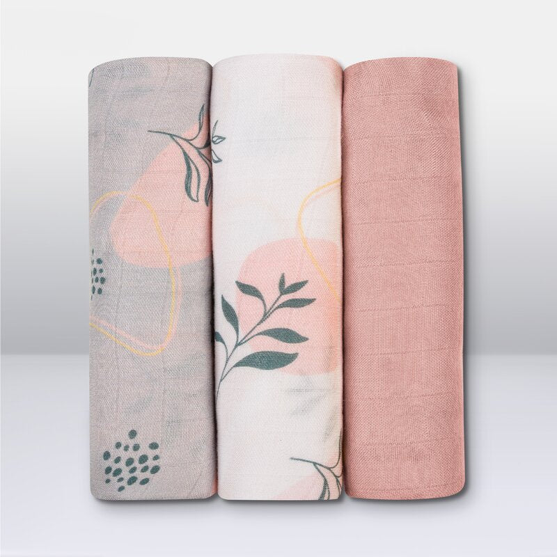 Set 3 museline, Lionelo, Leaf, Multifunctionale, Din bambus, Ideale pentru infasat, Cu proprietati antibacteriene, antifungice si antialergice, Lavabile la masina de spalat, 70x70 cm, Multicolor