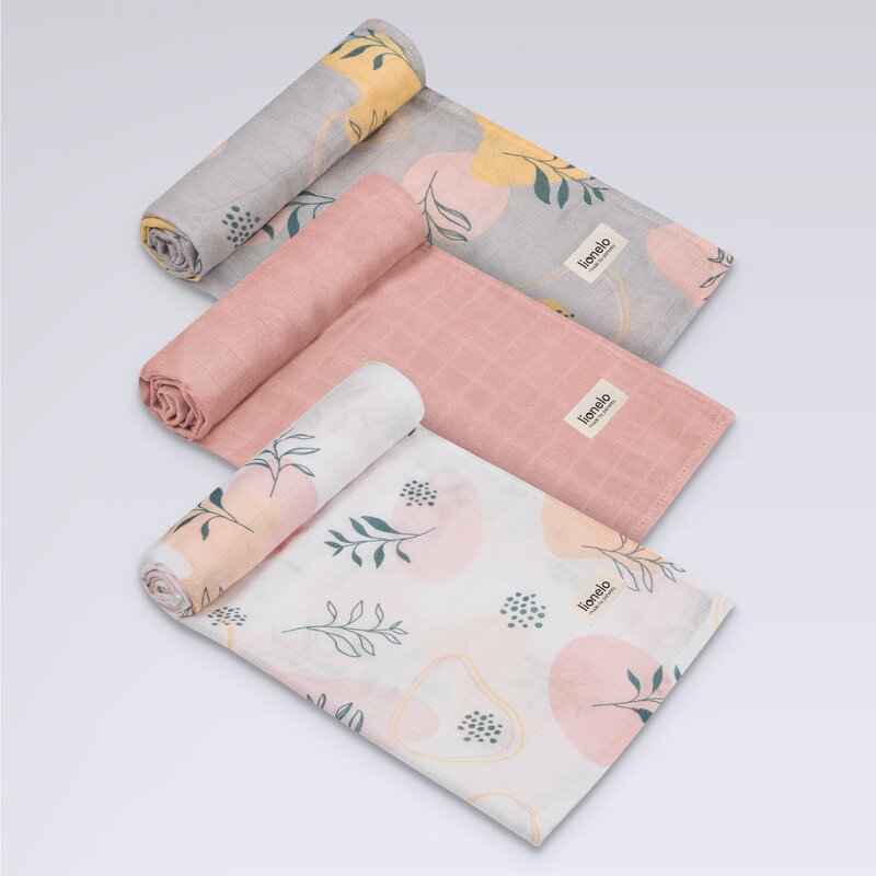 Set 3 museline, Lionelo, Leaf, Multifunctionale, Din bambus, Ideale pentru infasat, Cu proprietati antibacteriene, antifungice si antialergice, Lavabile la masina de spalat, 70x70 cm, Multicolor