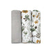 Set 3 museline, Qmini, Multifunctionale, Din bumbac certificat Oeko Tex Standard 100, 75x75 cm, Botanica si Grey