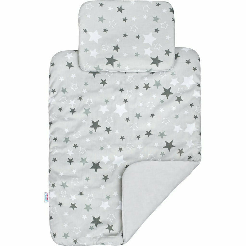 Set 3 piese, New Baby, Baby Nest, Cu paturica si pernuta, White/Grey stars - gogobaby.ro