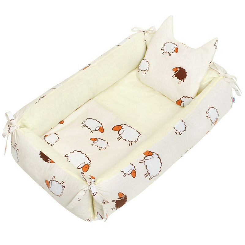 Set 3 piese, New Baby, Baby Nest multifunctional, Cu paturica si pernuta cu urechi, Sheep Beige - gogobaby.ro