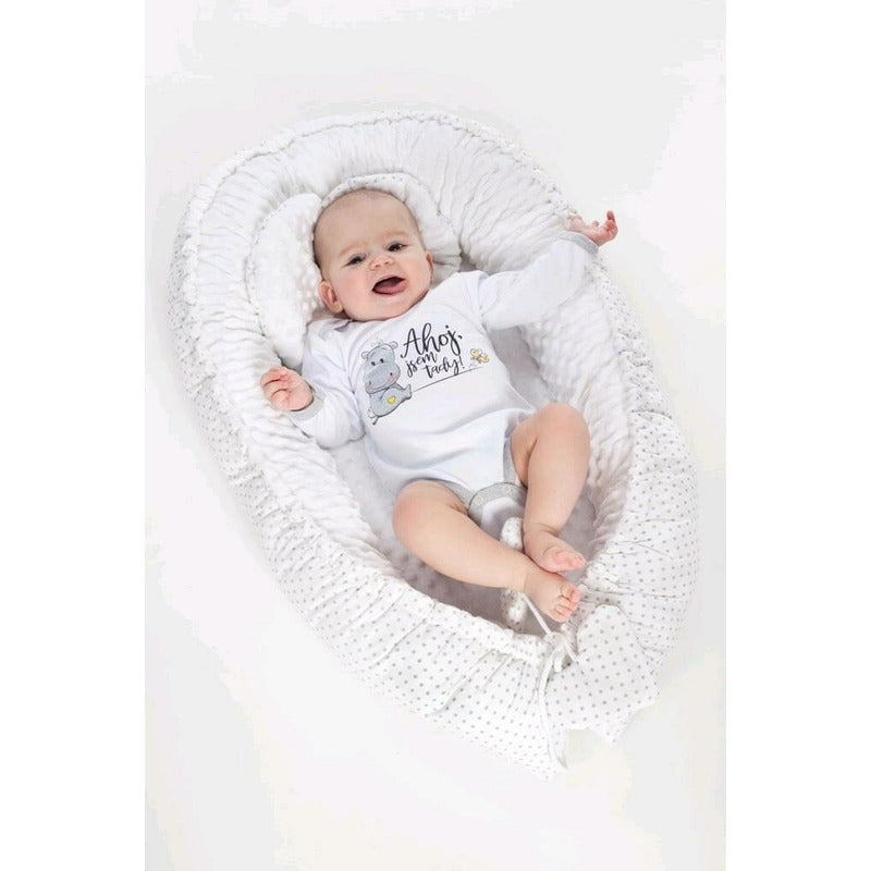 Set 3 piese, New Baby, Luxury, Baby Nest cu doua fete, Cu paturica si pernuta in forma de inima, Minky Cranberries - gogobaby.ro