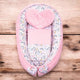 Set 3 piese, New Baby, Luxury, Baby Nest cu doua fete, Cu paturica si pernuta in forma de inima, Minky Cranberries