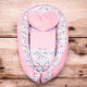 Set 3 piese, New Baby, Luxury, Baby Nest cu doua fete, Cu paturica si pernuta in forma de inima, Minky Cranberries