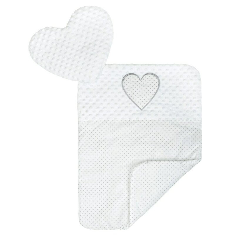 Set 3 piese, New Baby, Luxury, Baby Nest cu doua fete, Cu paturica si pernuta in forma de inima, Minky Heart White - gogobaby.ro