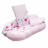 Set 3 piese, New Baby, Luxury, Baby Nest cu doua fete, Cu paturica si pernuta in forma de inima, Minky Hearts Pink