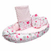 Set 3 piese, New Baby, Luxury, Baby Nest cu doua fete, Cu paturica si pernuta in forma de inima, Minky Hearts Pink
