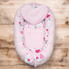 Set 3 piese, New Baby, Luxury, Baby Nest cu doua fete, Cu paturica si pernuta in forma de inima, Minky Hearts Pink
