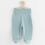 Set 3 piese, New Baby, Classic II, Include 3 perechi de pantalonasi cu botosei, Marime 62, Din bumbac 100%, Blue