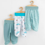 Set 3 piese, New Baby, Classic II, Include 3 perechi de pantalonasi cu botosei, Marime 62, Din bumbac 100%, Blue