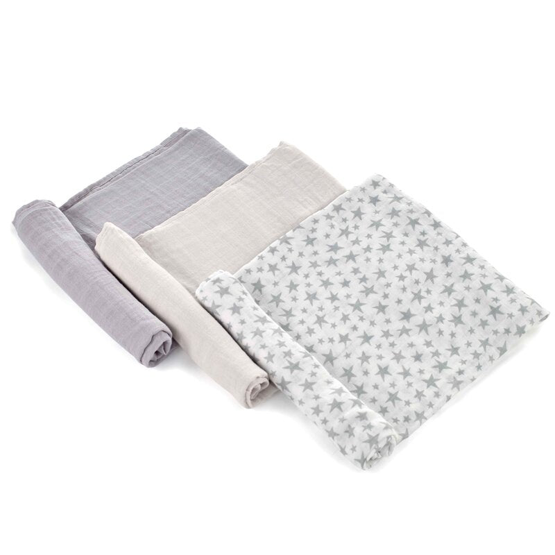 Set 3 scutece, Jane, Din muselina de bambus, Hipoalergenice, 80 x 80 cm, Star