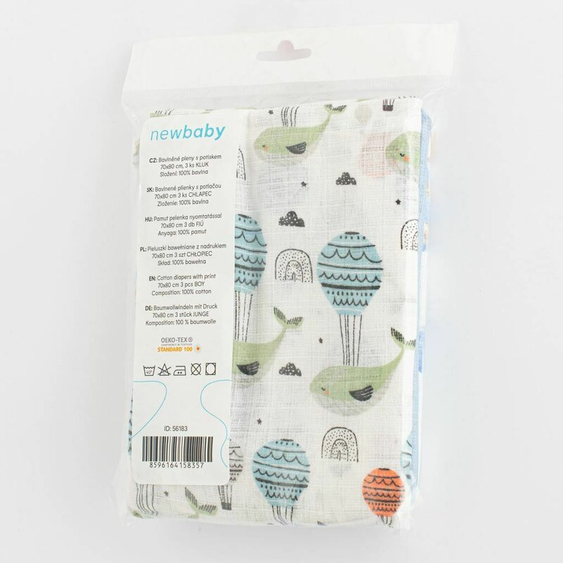 Set 3 scutece, New Baby, Multifunctionale, Din bumbac 100%, Material certificate Oeko Tex Standard 100, 70x80 cm, Multicolor, Boy - gogobaby.ro