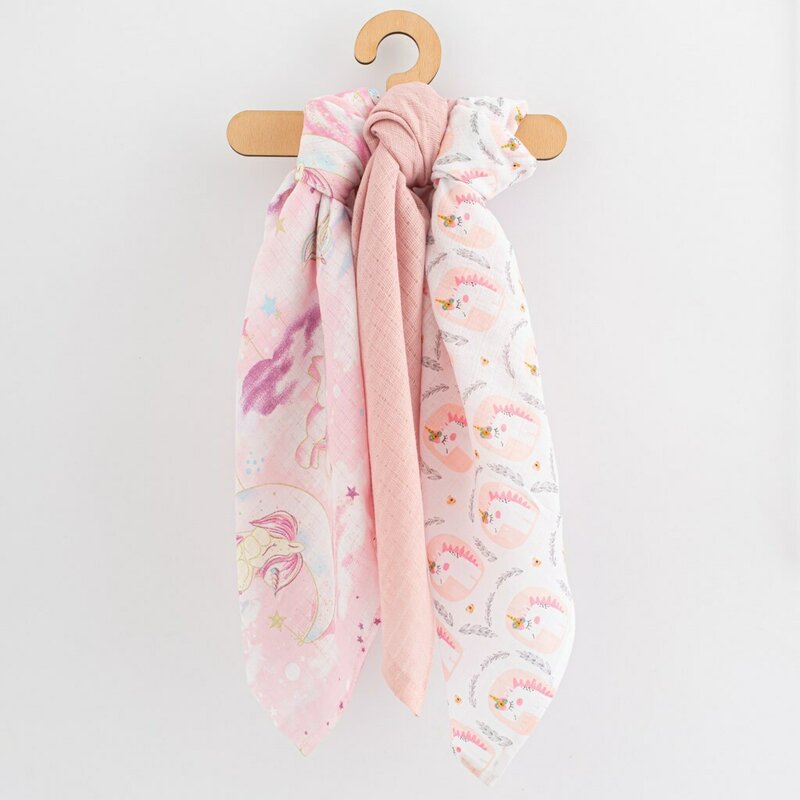 Set 3 scutece, New Baby, Multifunctionale, Din bumbac 100%, Material certificate Oeko Tex Standard 100, 70x80 cm, Multicolor, Girl - gogobaby.ro