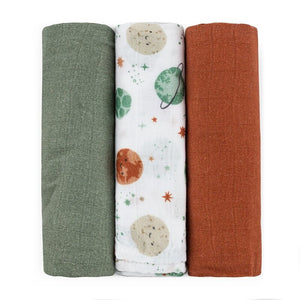 Set 3 scutece, Petite&Mars, Moussy, Din muselina de bambus, Hipoalergenice, 68 x 68 cm, Certificate Oeko Tex Standard 100, Celestial Planets