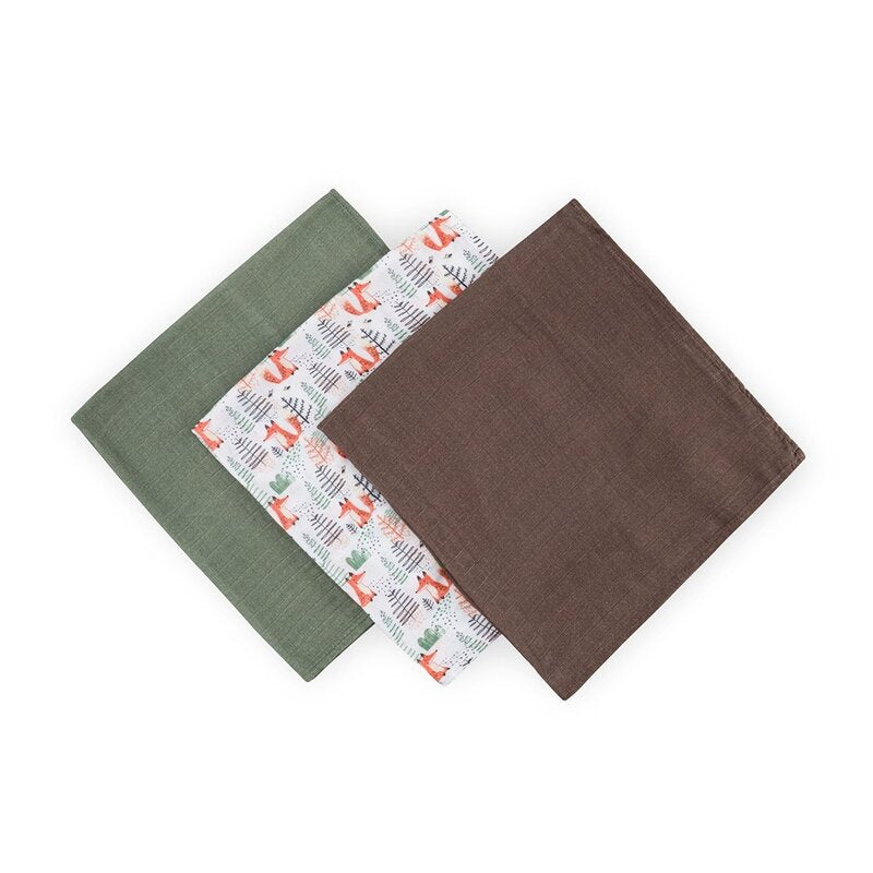 Set 3 scutece, Petite&Mars, Moussy, Din muselina de bambus, Hipoalergenice, 68 x 68 cm, Certificate Oeko Tex Standard 100, Forest Fox